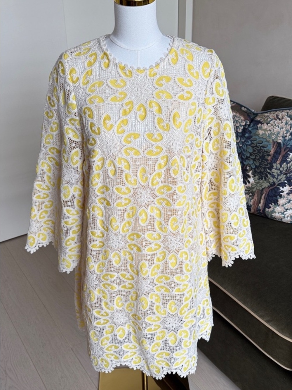 Zimmermann Ottie Crochet Lace Mini Dress Size 4 = US 12 Yellow
